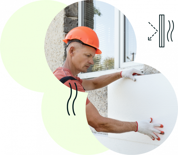 man installing external insulation